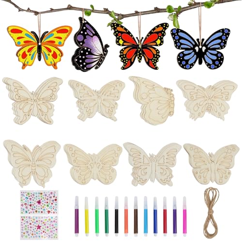 FALSKT 24 Stück Holzplatte Schmetterling Bastelset mit Loch, 8 Stile Holzbrettchen Schmetterling Holz Bemalen mit Hanfseil Aquarellstift Paillettenaufklebern für DIY Handwerk Dekoration FALSKT 24 Stück Holzplatte Schmetterling Bastelset mit Loch, 8 Stile Holzbrettchen Schmetterling Holz Bemalen mit Hanfseil Aquarellstift Paillettenaufklebern für DIY Handwerk Dekoration von FALSKT