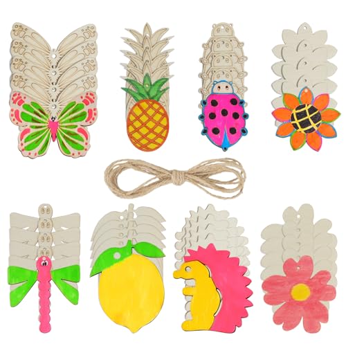 FALSKT 40 Stück Holzanhänger zum Bemalen, 8 Stile Holz zum Bemalen mit Loch und Seil, Kinder Basteln Holz Basteln Kinder Holzblumen für Handwerk Deko DIY FALSKT 40 Stück Holzanhänger zum Bemalen, 8 Stile Holz zum Bemalen mit Loch und Seil, Kinder Basteln Holz Basteln Kinder Holzblumen für Handwerk Deko DIY von FALSKT