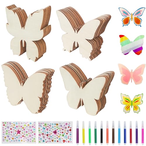 FALSKT 40 Stück Holzplatte Schmetterling Bastelset, 4 Stile Holzbrettchen Schmetterling Holz Bemalen mit Aquarellstift Paillettenaufklebern für DIY Handwerk Dekoration FALSKT 40 Stück Holzplatte Schmetterling Bastelset, 4 Stile Holzbrettchen Schmetterling Holz Bemalen mit Aquarellstift Paillettenaufklebern für DIY Handwerk Dekoration von FALSKT