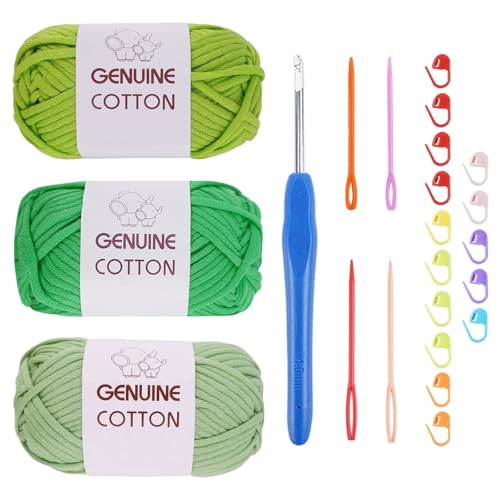 FALSKT Grobes Garn zum Häkeln, 3 x 50 g, Baumwollgarn, dicke Wolle, Häkelgarn für Anfänger, Farbe 28 von FALSKT