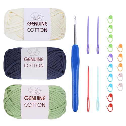 FALSKT Grobes Garn zum Häkeln, 3 x 50 g, Baumwollgarn, dicke Wolle, Häkelgarn für Anfänger, Farbe 29 von FALSKT