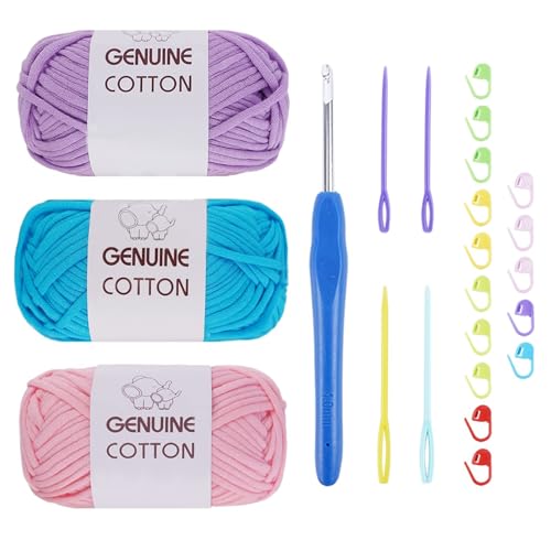 FALSKT Grobes Garn zum Häkeln, 3 x 50 g, Baumwollgarn, dicke Wolle, Häkelgarn für Anfänger, Farbe 32 von FALSKT