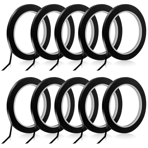 FAMCUCHE 10 Rollen Whiteboard Klebeband,3mm x 66m Schwarze Fine Line Tape, Schmales Whiteboard Art Tape, Selbstklebendes Chart Tape Für Whiteboards, Blackboard, Notebook von FAMCUCHE