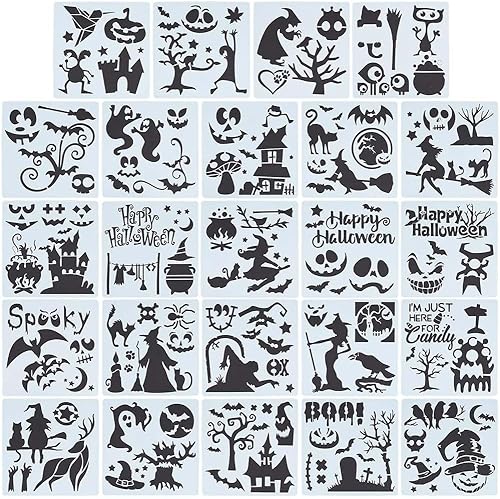 24 Stücke Halloween Schablonen,Kunststoff Zeichnung Malschablonen, Wiederverwendbare Halloween Malerei Vorlagen,Halloween Dekorationen und Kunstwerke für kreative Handwerksprojekte 24 Stücke Halloween Schablonen,Kunststoff Zeichnung Malschablonen, Wiederverwendbare Halloween Malerei Vorlagen,Halloween Dekorationen und Kunstwerke für kreative Handwerksprojekte von FAMCUCHE