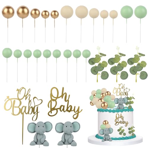 28 Pcs Tortendeko, 2 Stück 3D Elefante Babyparty Mit 21 Stück Kugeln, Kreativität Cake Topper, Oh Baby Topper für Hochzeit Baby Shower von FAMCUCHE