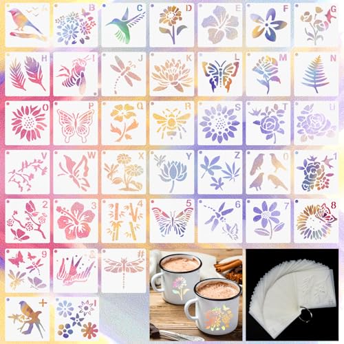 40 Stk Schablonen Textilgestaltung Kinder, Tiere Pflanzen Schablonen Zum Malen, 7,5 * 7,5 cm Malschablonen, Waschbar und Wiederverwendbares DIY Schablone Kinder für DIY Sammelalben, Fotoalbum von FAMCUCHE
