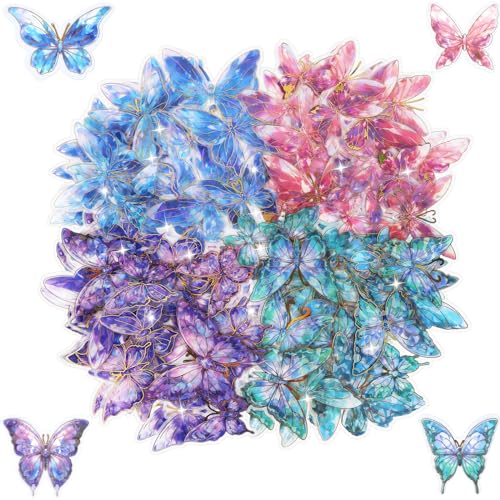 80 Stück 3D Schmetterlinge Deko, Bunte Vergoldung Schmetterling Aufkleber, Wandtattoo Schmetterlinge Glitzer Schmetterlinge Sticker mit 4 Farben, Schmetterlinge Wandaufkleber für Schlafzimmer Deko von FAMCUCHE