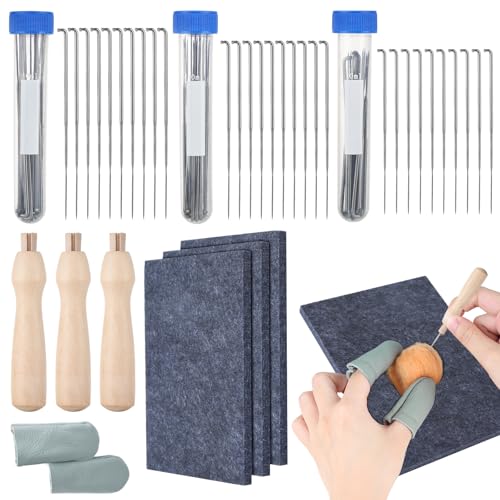 Nadelfilz Set, 3 Stück 20x15 cm Filzunterlage mit 20 Nadel 3 Nadelflasche 3 Filznadelgriff Aus Holzw und Fingerlingen, Filznadeln Zum Trockenfilzen Set, Nadelfilz-Starter-Set für DIY-Filzanfänger Nadelfilz Set, 3 Stück 20x15 cm Filzunterlage mit 20 Nadel 3 Nadelflasche 3 Filznadelgriff Aus Holzw und Fingerlingen, Filznadeln Zum Trockenfilzen Set, Nadelfilz-Starter-Set für DIY-Filzanfänger von FAMCUCHE