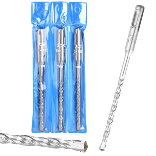 3 Stück SDS PLUS Bohrer Set, 6mm Hammerbohrer mit Doppelwendel, SDS Bohrer Hartmetall, Präzises und Schnelles Bohren Betonbohrer, Steinbohrer für Stahlbeton Naturstein Ziegelmauer 3 Stück SDS PLUS Bohrer Set, 6mm Hammerbohrer mit Doppelwendel, SDS Bohrer Hartmetall, Präzises und Schnelles Bohren Betonbohrer, Steinbohrer für Stahlbeton Naturstein Ziegelmauer von FAMCUCHE