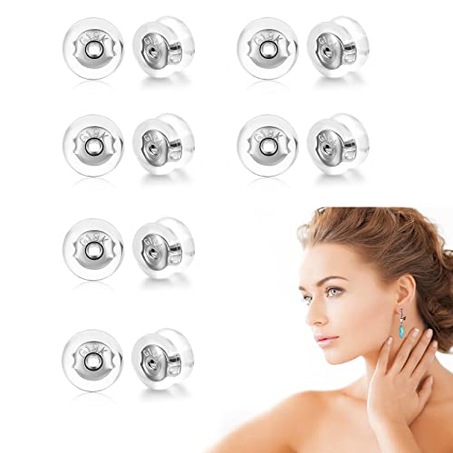 FAMIDIQGO 12 Stück Sichere Ohrring-Verschlüsse für Ohrstecker, Silikon-Ohrring-Ersatz für Ohrstecker/hängende Ohren, hypoallergene Ohrring-Verschlüsse (Silber) von FAMIDIQGO