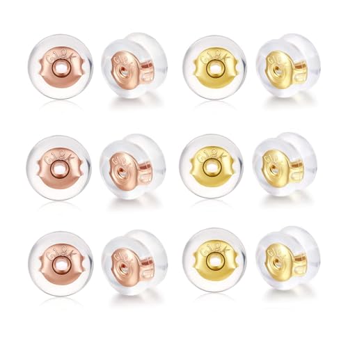 FAMIDIQGO 12 Stück Sichere Ohrring-Verschlüsse für Ohrstecker, Silikon-Ohrring-Ersatz für Ohrstecker/hängende Ohren, hypoallergene Ohrring-Verschlüsse Gold/Roségold von FAMIDIQGO
