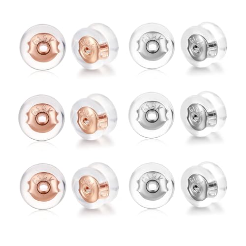 FAMIDIQGO 12 Stück Sichere Ohrring-Verschlüsse für Ohrstecker, Silikon-Ohrring-Ersatz für Ohrstecker/hängende Ohren, hypoallergene Ohrring-Verschlüsse Silber/Roségold von FAMIDIQGO