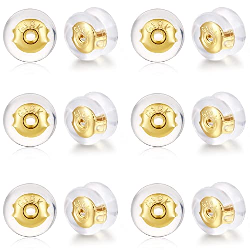 FAMIDIQGO 18K Gold Locking Secure Earring Backs for Studs, Silicone Earring Backs Replacements for Studs/Droopy Ears, No-Irritate Hypoallergenice Earring Backs(Gold) von FAMIDIQGO