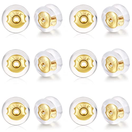 FAMIDIQGO 18K Gold Locking Sichere Ohrstecker-Verschlüsse, Silikon-Ersatz für Hängeohren, Hypoallergene Nicht-Reizende Verschlüsse (Gold) von FAMIDIQGO