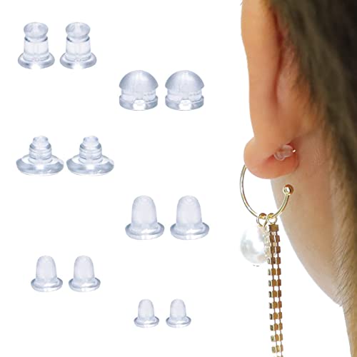 FAMIDIQGO 300PCS Silicone Earring Backs, Clear Earring backings with Box, Earring Safety Back Pads backstops Stopper, 6 Different Shapes Soft Earring Backs Replacements von FAMIDIQGO
