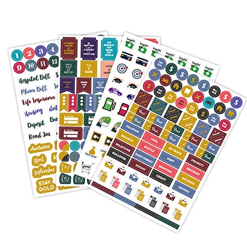 FAMIDIQGO Sticker Set 4 Sheets Bullet Journal Stickers 261 Pieces Sticker Set for Bullet Journal, Diary, Photo Album or Calendar, Bullet Journal Accessories Sticker Book von FAMIDIQGO