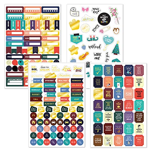 FAMIDIQGO Sticker Set 4 Sheets Bullet Journal Stickers Over 206 Pieces Sticker Set for Bullet Journal, Diary, Photo Album or Calendar, Bullet Journal Accessories von FAMIDIQGO