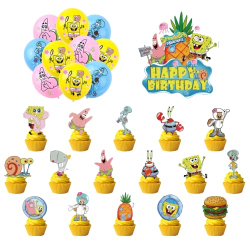29 Pcs Party Supplies FAMILIO-Cartoon characters Theme Birthday Party Decorations for Kids Adults with Happy Birthday Cake Topper Cupcake Toppers Balloons von FAMILIO
