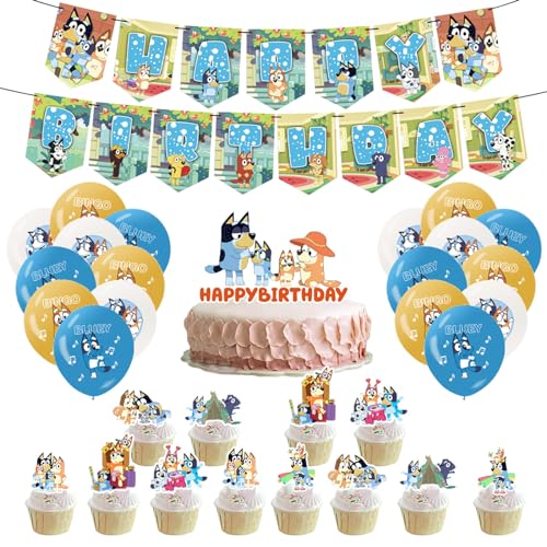 32 PCS Geburtstag Dekorationen FAMILIO Party Supplies Ballons Cake Toppers Für Kindergeburtstag Dekorationen Deko Set mit Folienballon Latexballon Cake Topper Banner von FAMILIO