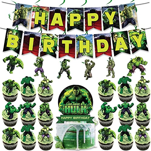 46 Pcs Hulk-Party-Zubehör FAMILIO-Dekoration für Geburtstagsfeiern mit Cartoon-Charakter-Thema Dekoration zum Thema Kindergeburtstag Tortenhut Cupcake-Zylinder von FAMILIO