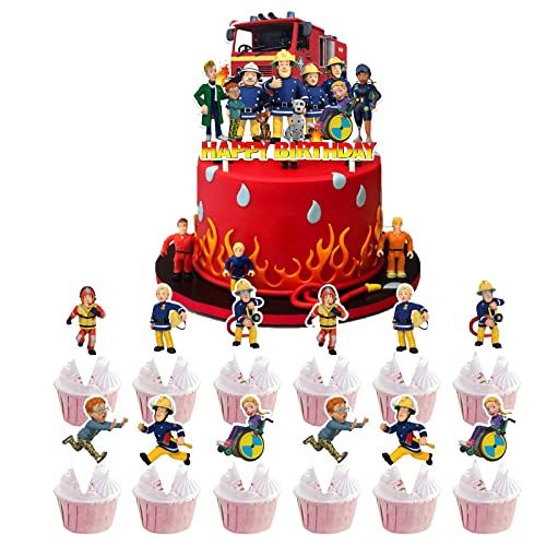 FAMILIO Mini Ornament Kuchen Kinder Geburtstags Torte Fireman Sam Dekoration Cartoons Kuchen Topper Party Dekoration Toppers Spielzeug Figuren Set Desktop Ornament，13pcs von FAMILIO