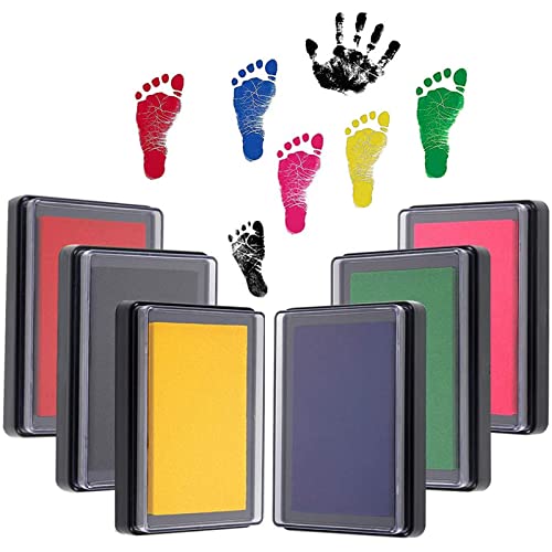 Baby-Handabdruck- und Fußabdruck-Set, leicht abzuwischen und abzuwaschen, für Kleinkinder, Hand-Fuß-Stempelkissen, langlebige Familien-Andenken, 6 Farben von FAMKIT