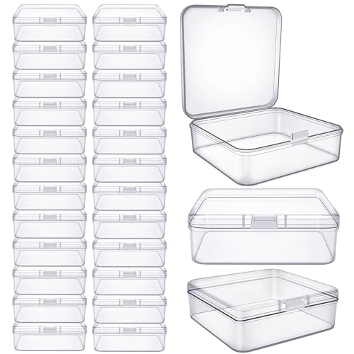 FAMLEAF 24 Stück Kunststoff-Perlen-Organizer und Aufbewahrung, transparente, vielseitige Behälterbox für Handwerk, Perlen, Hardware, Schlüssel, Pillen Aufbewahrung (7,5 x 7,5 x 2,98 cm) von FAMLEAF