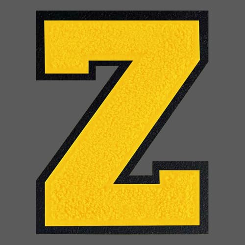 FANCIBAND 15,2 cm gelbe Buchstaben zum Aufbügeln, Varsity-Buchstaben, große Chenille-Buchstaben zum Aufbügeln, für Kleidung, Jersey, T-Shirt, Jacke, Kapuzenpullover, Varsity Z von FANCIBAND
