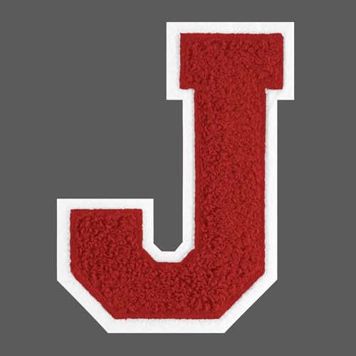 FANCIBAND 15,2 cm rote Buchstaben zum Aufbügeln, Varsity-Buchstaben, große Chenille-Buchstaben zum Aufbügeln, für Kleidung, Jersey, T-Shirt, Jacke, Kapuzenpullover, Varsity J von FANCIBAND