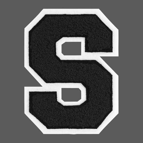 FANCIBAND 15,2 cm schwarze Buchstaben zum Aufbügeln, Varsity-Buchstaben, große Chenille-Buchstaben zum Aufbügeln, für Kleidung, Jersey, T-Shirt, Jacke, Kapuzenpullover, Größe S von FANCIBAND
