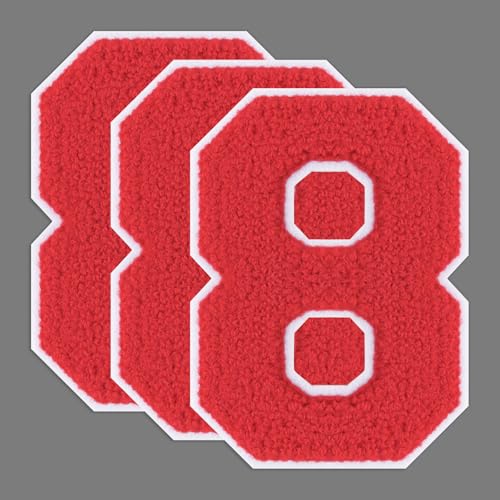 FANCIBAND 3 Stück 11,4 cm rote Zahlen zum Aufbügeln für Jersey, Letterman, Jacke, Jacke, Chenille, zum Aufbügeln auf Kleidung, Jacke, Kapuzenpullover, Varsity 8 FANCIBAND 3 Stück 11,4 cm rote Zahlen zum Aufbügeln für Jersey, Letterman, Jacke, Jacke, Chenille, zum Aufbügeln auf Kleidung, Jacke, Kapuzenpullover, Varsity 8 von FANCIBAND