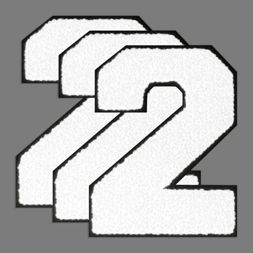 FANCIBAND 3 Stück 11,4 cm weiße Zahlen zum Aufbügeln für Jersey, Letterman, Jacke, Jacke, Chenille, zum Aufbügeln auf Kleidung, Jacke, Kapuzenpullover, Varsity 2 von FANCIBAND