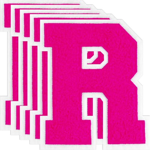FANCIBAND Letterman-Jacken-Flicken zum Aufbügeln, 11,4 cm, Rosa, Buchstaben zum Aufbügeln, Chenille, Varsity-Buchstaben für Kleidung, Jacke, Kapuzenpullover, Varsity R, 5 Stück von FANCIBAND