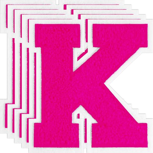 FANCIBAND Letterman-Jacken-Flicken zum Aufbügeln, 11,4 cm, Rosa, zum Aufbügeln, Chenille, Varsity-Buchstaben für Kleidung, Jacke, Kapuzenpullover, Varsity K, 5 Stück von FANCIBAND