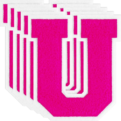 FANCIBAND Letterman-Jacken-Flicken zum Aufbügeln, 11,4 cm, Rosa, zum Aufbügeln, Chenille, Varsity-Buchstaben für Kleidung, Jacke, Kapuzenpullover, Varsity U, 5 Stück von FANCIBAND