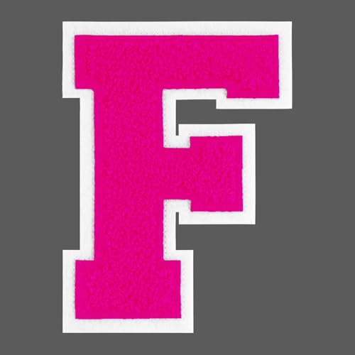 FANCIBAND Letterman-Jacken-Flicken zum Aufbügeln, 11,4 cm, rosa Buchstaben zum Aufbügeln, Chenille, Varsity-Buchstaben, Patch für Kleidung, Jacke, Kapuzenpullover, Varsity F von FANCIBAND