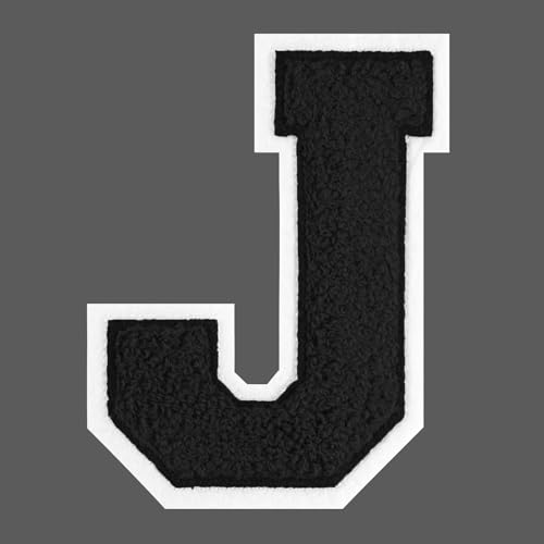 FANCIBAND Letterman-Jacken-Flicken zum Aufbügeln, 11,4 cm, schwarz, Buchstaben zum Aufbügeln, Chenille, Varsity-Buchstaben, Patch für Kleidung, Jacke, Kapuzenpullover, Varsity J von FANCIBAND