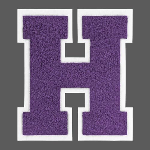 FANCIBAND Letterman-Jacken-Flicken zum Aufbügeln, 11,4 cm, violett, zum Aufbügeln, Chenille, Varsity-Buchstaben, Patch für Kleidung, Jacke, Kapuzenpullover, Varsity H von FANCIBAND