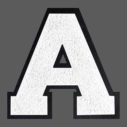 FANCIBAND Letterman-Jacken-Flicken zum Aufbügeln, 11,4 cm, weiße Buchstaben zum Aufbügeln, Chenille, Varsity-Buchstaben, Patch für Kleidung, Jacke, Kapuzenpullover, Varsity A von FANCIBAND
