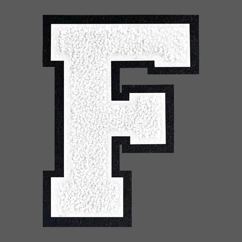 FANCIBAND Letterman-Jacken-Flicken zum Aufbügeln, 11,4 cm, weiße Buchstaben zum Aufbügeln, Chenille, Varsity-Buchstaben, Patch für Kleidung, Jacke, Kapuzenpullover, Varsity F von FANCIBAND