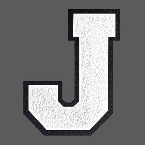 FANCIBAND Letterman-Jacken-Flicken zum Aufbügeln, 11,4 cm, weiße Buchstaben zum Aufbügeln, Chenille, Varsity-Buchstaben, Patch für Kleidung, Jacke, Kapuzenpullover, Varsity J von FANCIBAND
