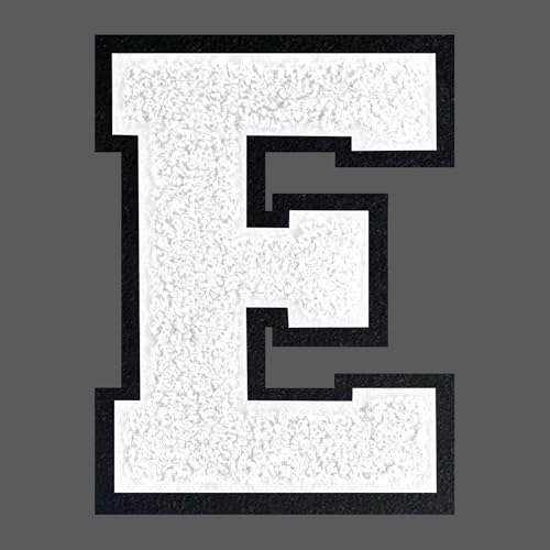 FANCIBAND Letterman-Jacken-Flicken zum Aufbügeln, 11,4 cm, weiße Buchstaben zum Aufbügeln, Chenille, Varsity-Buchstaben-Aufnäher für Kleidung, Jacke, Kapuzenpullover, Varsity E von FANCIBAND