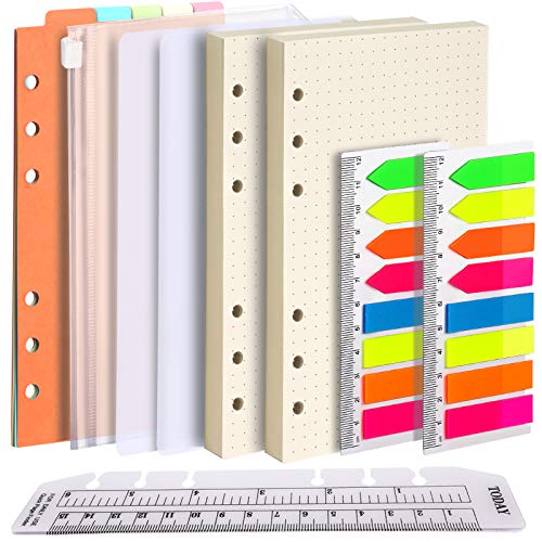 FANDAMEI A6 Papier Gepunktete Nachfüllpapiere Set, 6 Löcher A6 Gepunktete Nachfüllbare Notizpapier 90 Blätter, 7 Stk. Trennblätter A6, 320 Stk. Haftnotizen, 1 Stk. Umschlägbeutel, 15 CM Lineal A6 von FANDAMEI