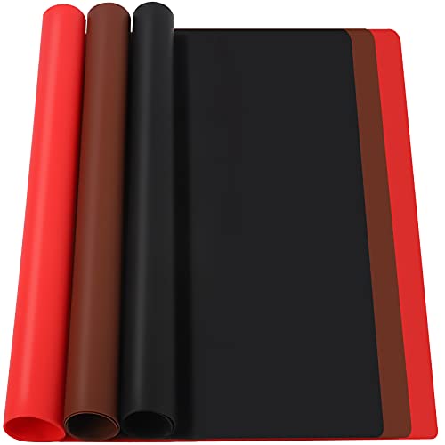 FANDAMEI 3 PCS Silikonmatte 30x40 cm, Silikon Unterlage Silikonfolie Antihafte rutschfeste Tischmatte Arbeitsmatte Thekenmatte Bastelmatte, für Gießharz, Handwerk, DIY Zubehöre (Rot, Braun, Schwarz) von FANDAMEI