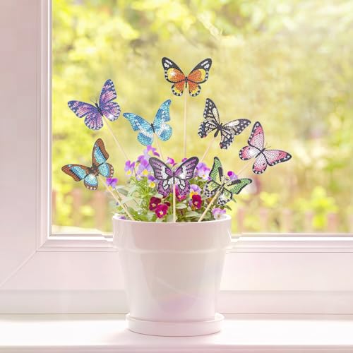 8 Stück Diamond Painting Sets,Diamond Painting Kinder Erwachsene Schmetterling Deko Bilder Für Draußen und Drinnen Balkon Garten Deko,Basteln für Kinder Diamant Painting Geschenk Für Jungen Mädchen von FANGCCC