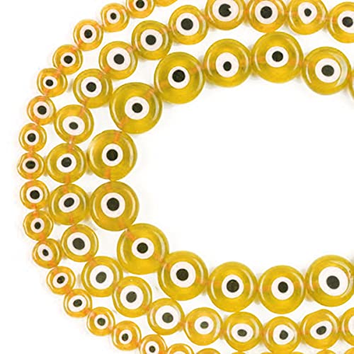 Evil Eye Perlen, gelbes Glas, türkischer böser Blick, Abstandshalter, handgefertigt, flach, rund, Lampwork-Perlen für Schmuckherstellung, Geschäft, 45 Stück von FANGQUN