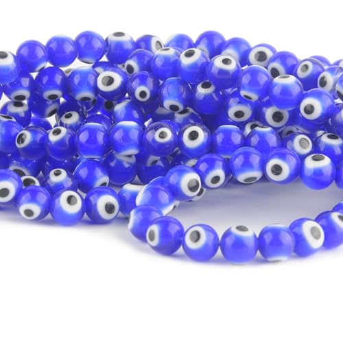 FANG QUN Glasperlen, böser Blick, oval, Lampwork, böser Blick, Anhänger, Seeblau, türkischer böser Blick, Abstandshalter, böser Blick, lose Perlen für Armbänder, Schmuckherstellung, 8 mm/46 Stück FANG QUN Glasperlen, böser Blick, oval, Lampwork, böser Blick, Anhänger, Seeblau, türkischer böser Blick, Abstandshalter, böser Blick, lose Perlen für Armbänder, Schmuckherstellung, 8 mm/46 Stück von FANGQUN