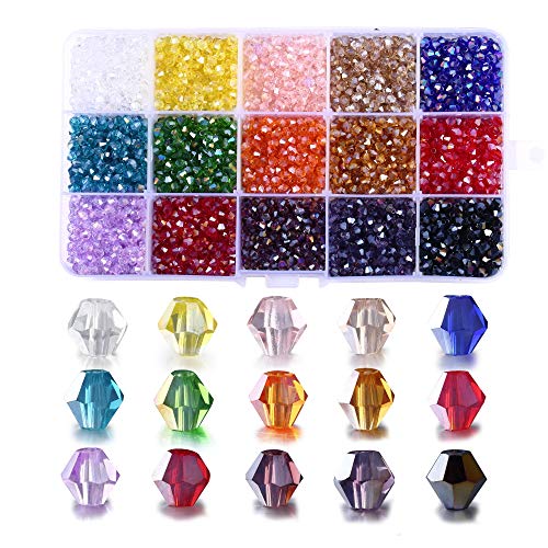 FANGZHIDI 3 mm Doppelkegel Perlen für Perlenherstellung, 3750 Stück AB bunte facettierte Glasperlen für Schmuck, Armband, Handarbeit, 15 Farben von FANGZHIDI