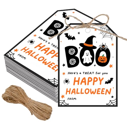 Halloween-Namensschilder mit Schnur, Boo Basket Stuffers für Kinder, Goodie Bag Stuffers Happy Halloween, Süßigkeitentüten, Geschenkpapier, Etiketten, Etiketten, Kürbis, Fledermaus, Papieranhänger Halloween-Namensschilder mit Schnur, Boo Basket Stuffers für Kinder, Goodie Bag Stuffers Happy Halloween, Süßigkeitentüten, Geschenkpapier, Etiketten, Etiketten, Kürbis, Fledermaus, Papieranhänger von FANICE EOS