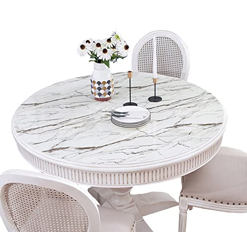 FANIVIN PVC Tischdecke Tischmatte Schreibtisch Tischfolie Schutzfolie Rund Durchmesser 60cm-120cm Wasserdicht Durable Weiß Stein Rund Durchmesser 60CM von FANIVIN